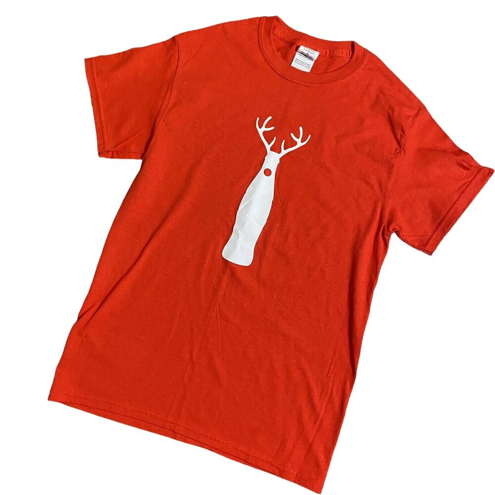 COCA-COLA Bottle Reindeer Antlers Holiday Red Cotton T-Shirt Christmas, SZ SM